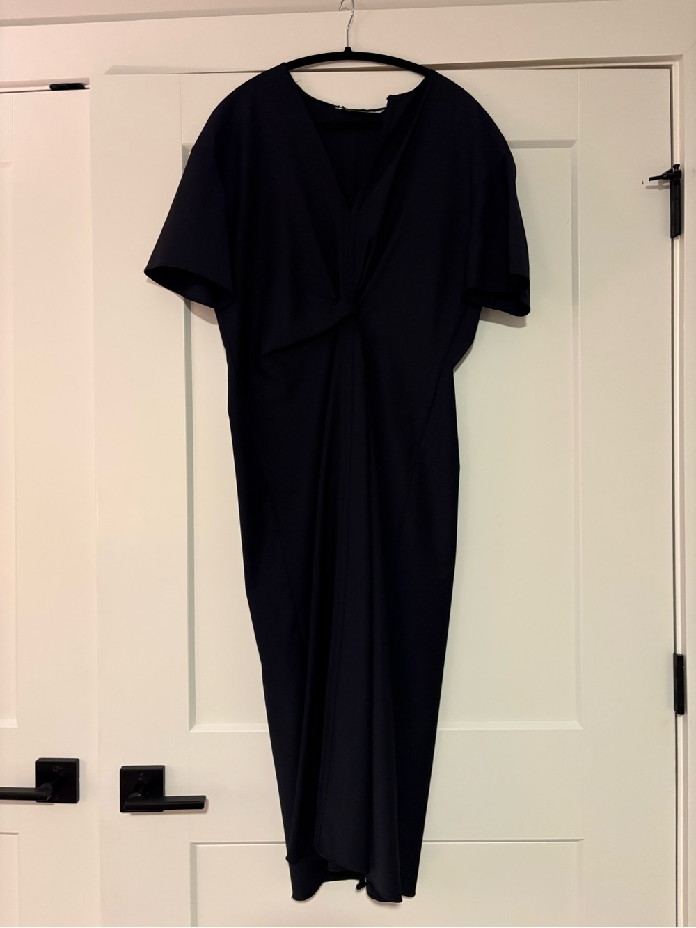 NWT Zara ZW Collection Wool-Blend Draped Navy Darted Dress size XL. - Picture 3 of 7